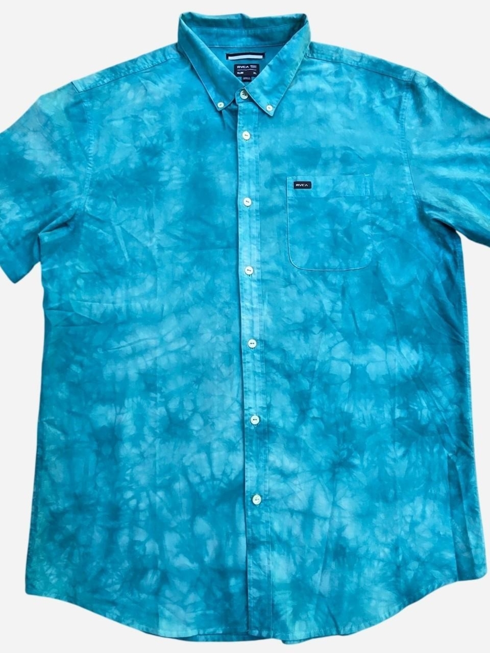 RVCA Teal Tie-Dye Short Sleeve Button-Down Shirt